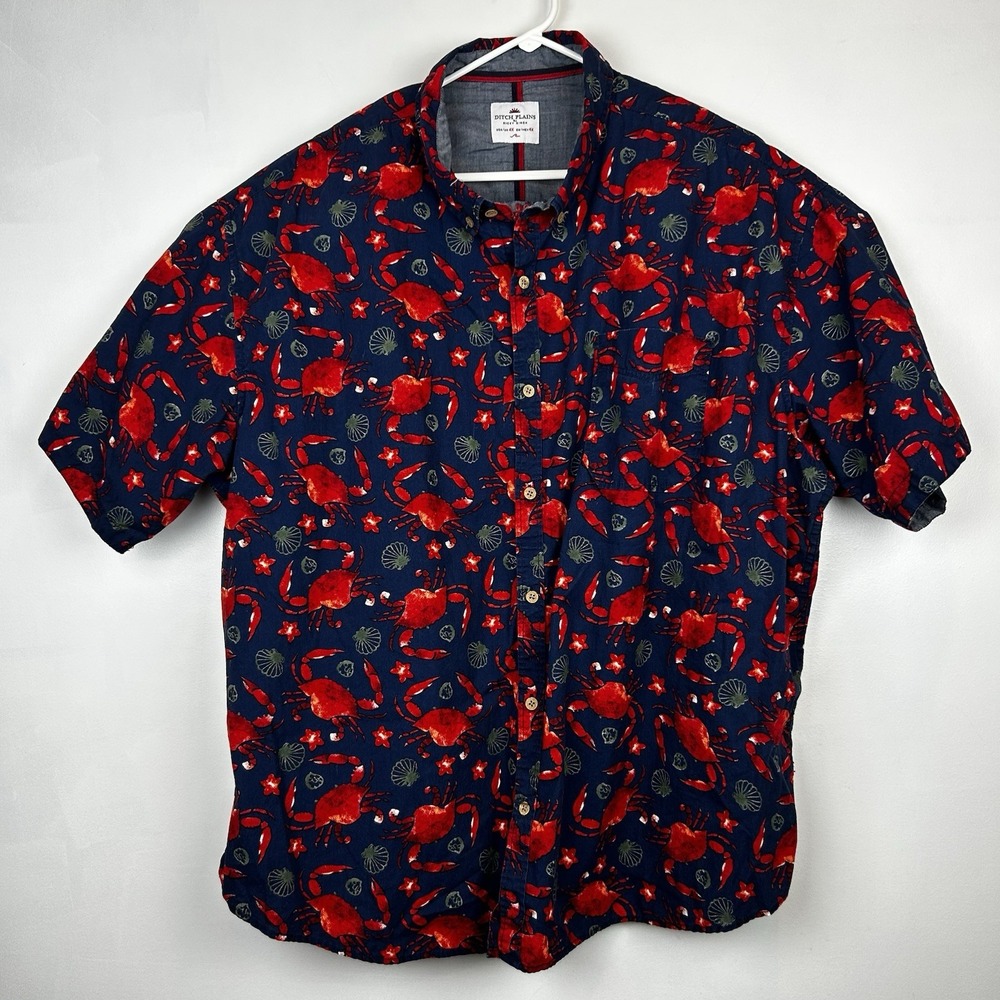 Ditch Plains Shirt Mens 4X Button Down Ricky Singh Beach Crab Shell Vacation